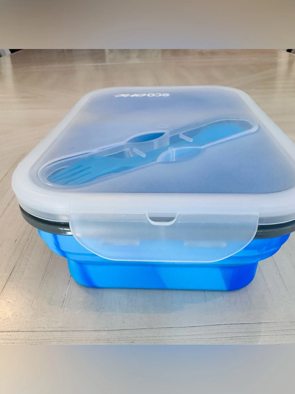 Eco One Collapsible Silicone Bento Box with Utensil Storage – Tie-Dye Blue